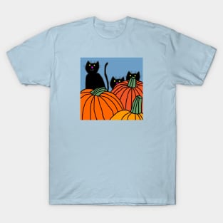 Three Black Cats and Pumpkins T-Shirt